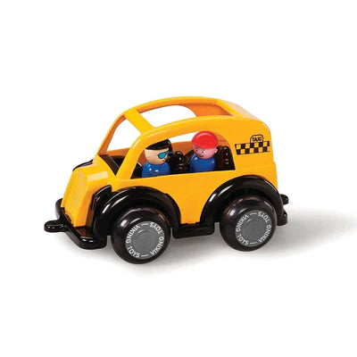 Gul legetøjsbil Taxa med figurer fra Vikingtoys