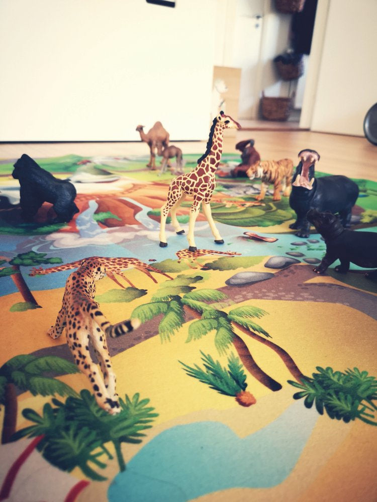 Legetæppe med wildlife-tema og 20 vilde dyr - 100x150 cm. - Billede 1