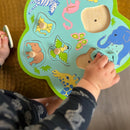 Knoppuslespil af træ med lyd - Vilde dyr - 5 dele - fra 1 år