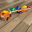 Autotransporter i træ med 4 biler