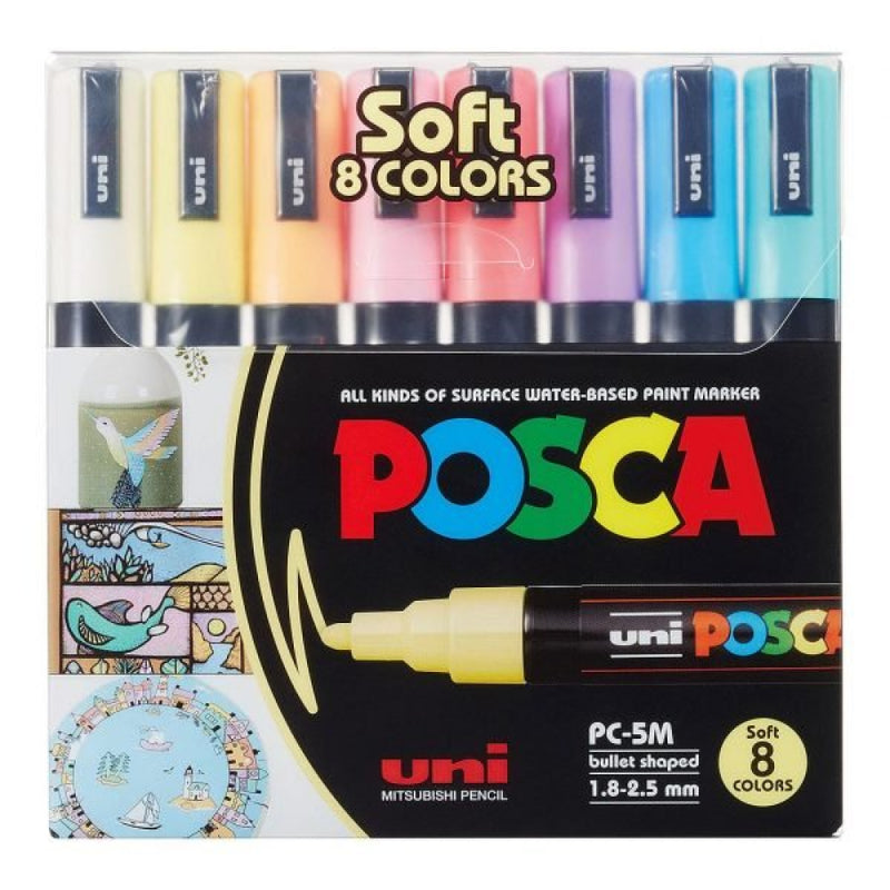 Uni Posca Tuscher PC-5M - 8 bløde farver - Billede 1