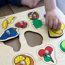 Knoppuslespil med frugt - træ, 10 brikker