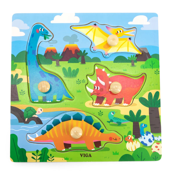 Knoppuslespil med Dinoer - 4 brikker - Viga