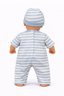 Dukketøj, Stribet heldragt Str. 32-37 - dukke stående bagfra