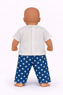 Dukketøj, T-shirt m. print & buks  32-37 dukke stående