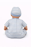 Dukketøj, Stribet heldragt Str. 38-41 - dukke siddende bagfra