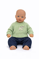 Dukketøj, Strik og bukser Str.38-41 Grøn dukke siddende