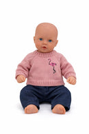 Dukketøj, Strik og bukser Str.38-41 Pink dukke siddende