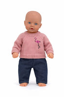 Dukketøj, Strik og bukser Str.38-41 Pink dukke stående