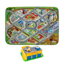 Stort Legetæppe - By/Trafik Motiv + 2 Plastbiler - 180x130 cm.