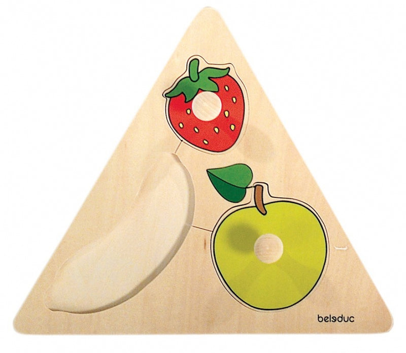 Knoppuslespil med Frugt i Træ fra Beleduc - 3 brikker. - Billede 1