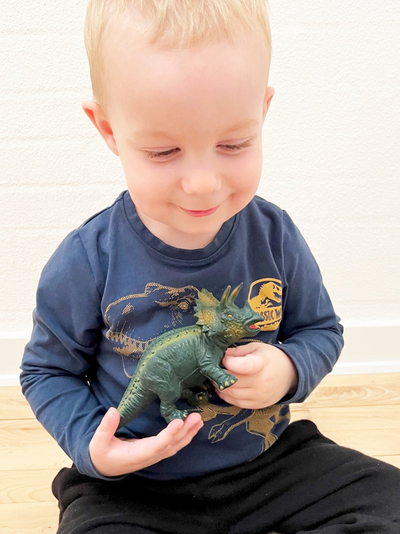Dyr - Triceratops Dinosaur - Green Rubber Toys - 17 cm.