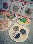 Aktivitetstavle - 6 stk Bamsehoveder med aktiviteter - Fra 18 mdr - Billede 1