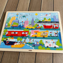 Puslespil i træ fra VIGA- Bytransport - 48 brikker.