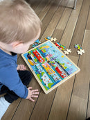 Puslespil i træ fra VIGA- Bytransport - 48 brikker.