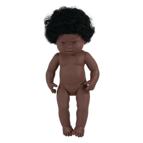 Dukke - 38 cm - Afrikansk Pige med Downs Syndrom fra Miniland. - Billede 1