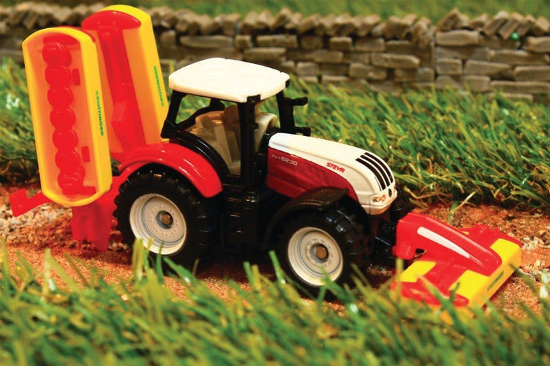 Siku 1:87 Traktor med Plæneklipper - Steyr - Rød - Fra 3 år. - Billede 1