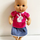 Dukketøj - 25-31 cm - T-shirt & nederdel - Fra 3 år. - Billede 1