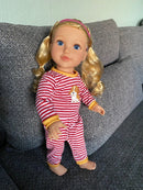 Dukketøj - 42-46 cm - Rødstribet pyjamas - Fra 3 år. - Billede 1