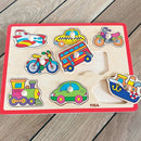 Knoppuslespil med Køretøjer - 8 brikker - Viga - Fra 18 mdr - Billede 1