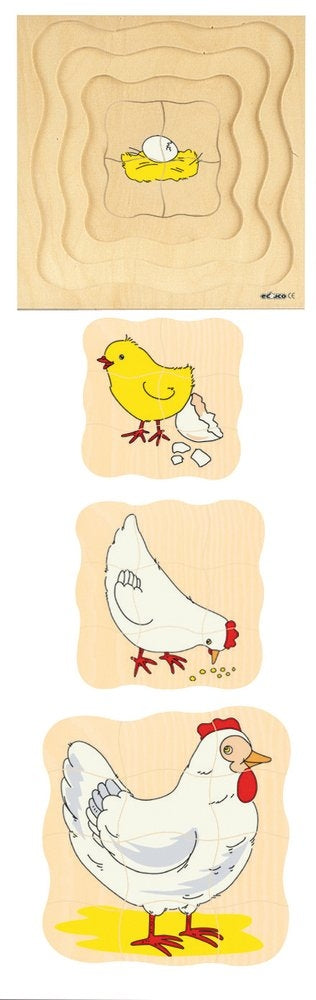 Puslespil fra Educo - Vokse Høne - 4 lag - 31 brikker. - Billede 1