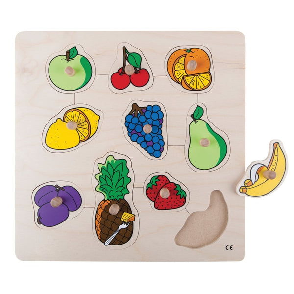 Knoppuslespil, frugt, træ, 10 brikker - Billede 1