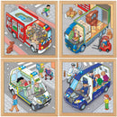 2-Lags Puslespil i træ - Køretøjer - Sæt med 4 stk. - Billede 1