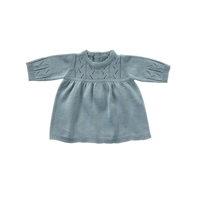 byASTRUP Dukketøj: 30-35 cm - Kjole i grå/blå strik. - Billede 1