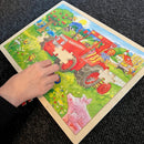 Puslespil fra Goki - Rød Traktor - 96 brikker.