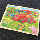 Puslespil fra Goki - Rød Traktor - 96 brikker.