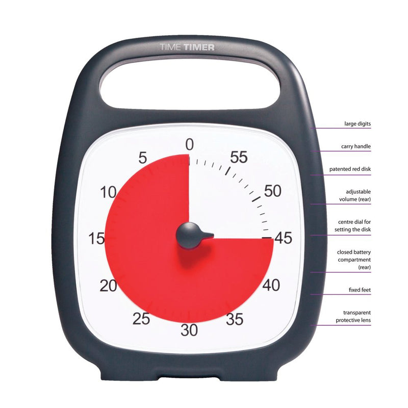 Time Timer PLUS visuelt ur med alarm - 60 min - Sort farve. - Billede 1