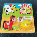 Knoppuslespil med Bondegård - 4 brikker - Viga - Fra 12 mdr - Billede 1