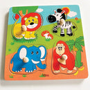 Knoppuslespil med Vilde Dyr - 4 brikker - Viga - Fra 12 mdr - Billede 1