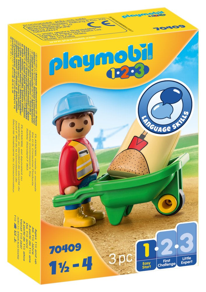 Playmobil 1.2.3 - Håndværker med trillebør - 70409 - Fra 18 mdr. - Billede 1