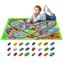 Legetæppe med trafik/bymotiv og 24 metal biler - 100x150 cm. - Billede 1