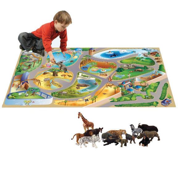 Legetæppe med zoo-tema og dyrefigurer - 100x150 cm. - Billede 1