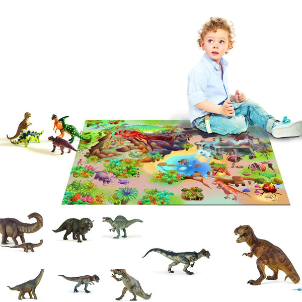 Legetæppe med dino-tema og 8 dinosaurer - 100x150 cm. - Billede 1