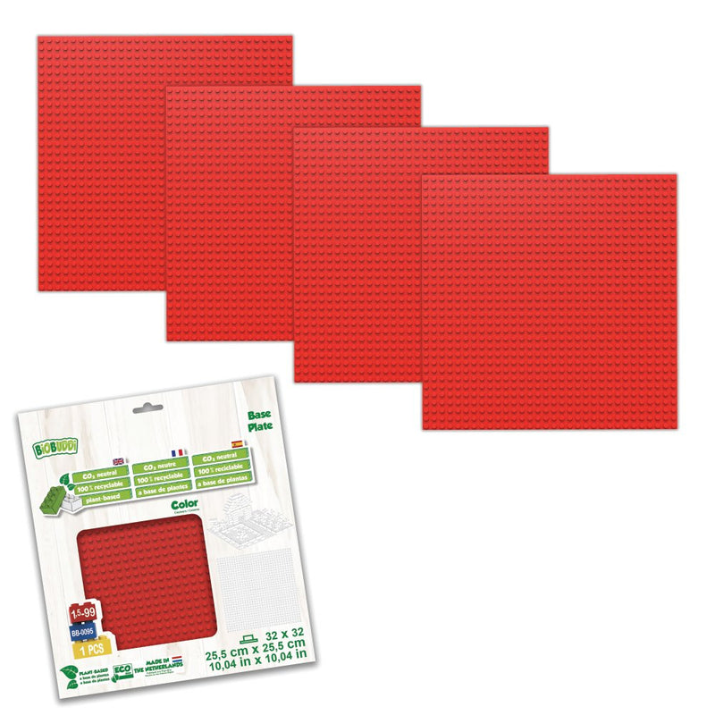 BiOBUDDi Byggeplader - 5 stk Rød - Mål: 25 x 25 cm (32 x 32 knopper) - Billede 1