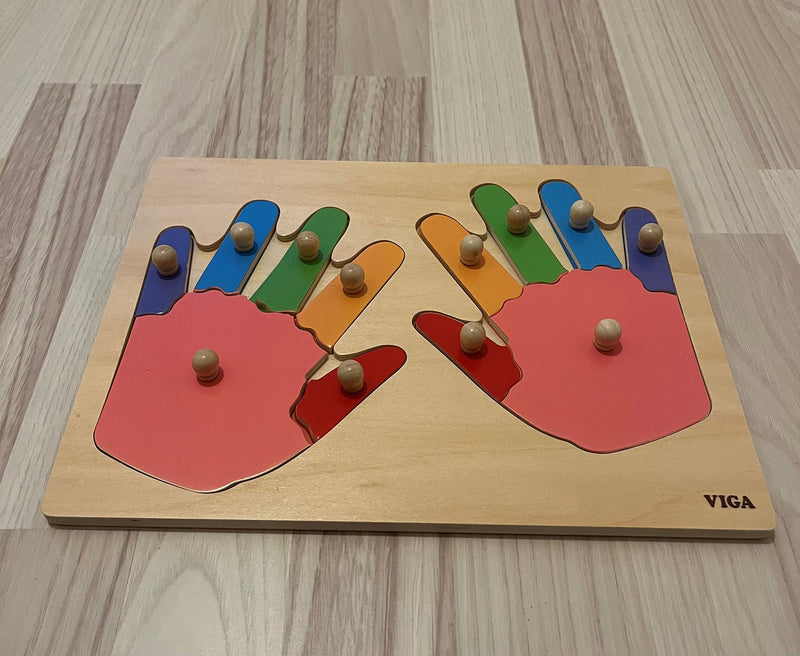 VIGA Knoppuslespil i træ - Hænder - 12 brikker