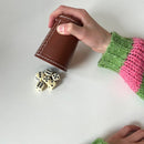 Raflebæger af læder med grønt filt Ø:6,5 x H:9 cm - 1 stk.